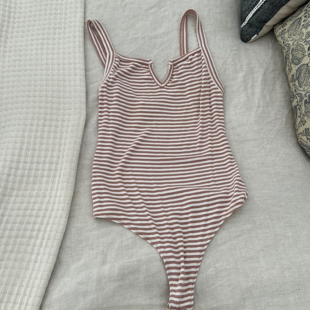 Privacy please bodysuit- brown and white striped